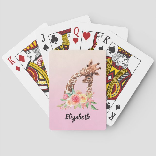 Jeu De Cartes Cute Giraffe Aquarelle Maman & Bébé (dos)