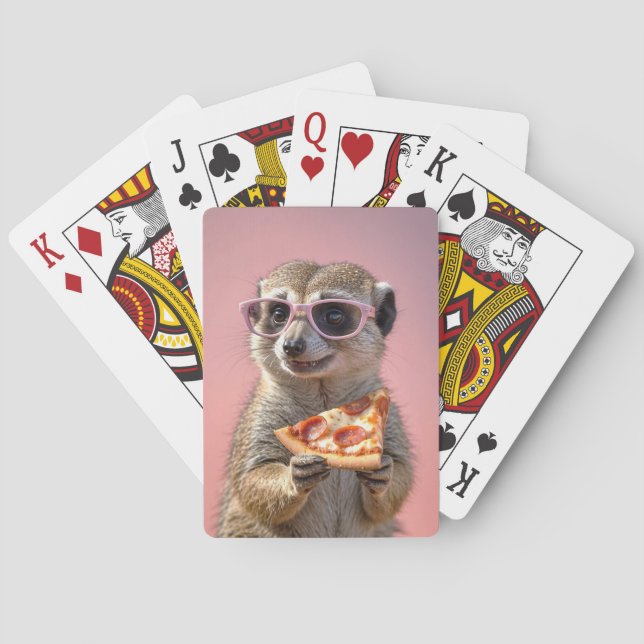 Jeu De Cartes Cute Meerkat avec lunettes et pizza (dos)