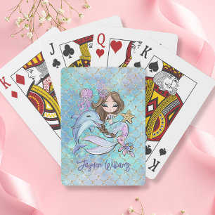 Jeu De Cartes Cute Mermaid Cheveux Brown Nom personnalisé Fille