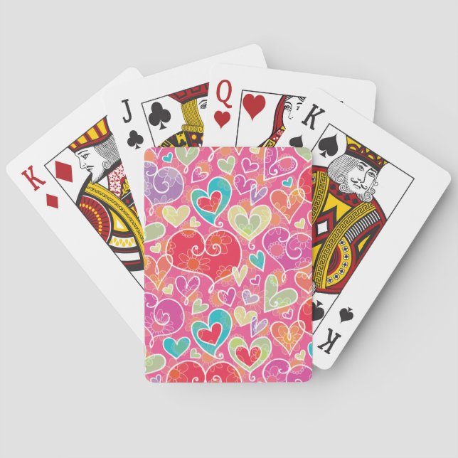 Jeu De Cartes Cute Rose Rouge Aqua Coeurs Saint Valentin (dos)