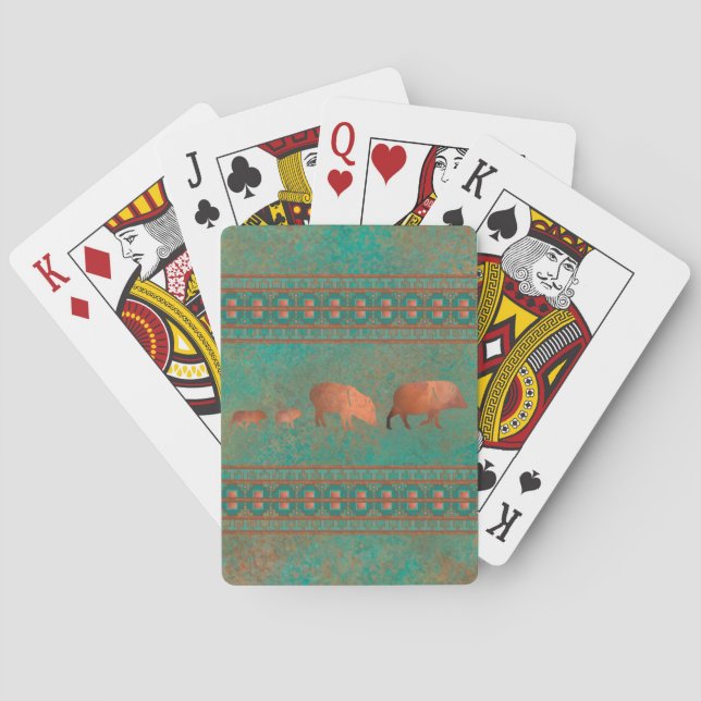 Jeu De Cartes Cute sud-ouest Javelina Famille Cuivre Turquoise (dos)
