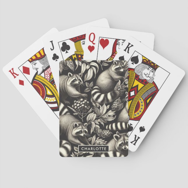 Jeu De Cartes Cute Vintage Racoon sans couture (dos)
