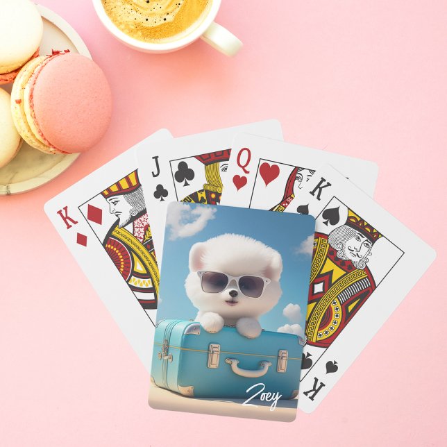 Jeu De Cartes Cute White Dog Travel Suitcase Nom personnalisé (Créateur téléchargé)