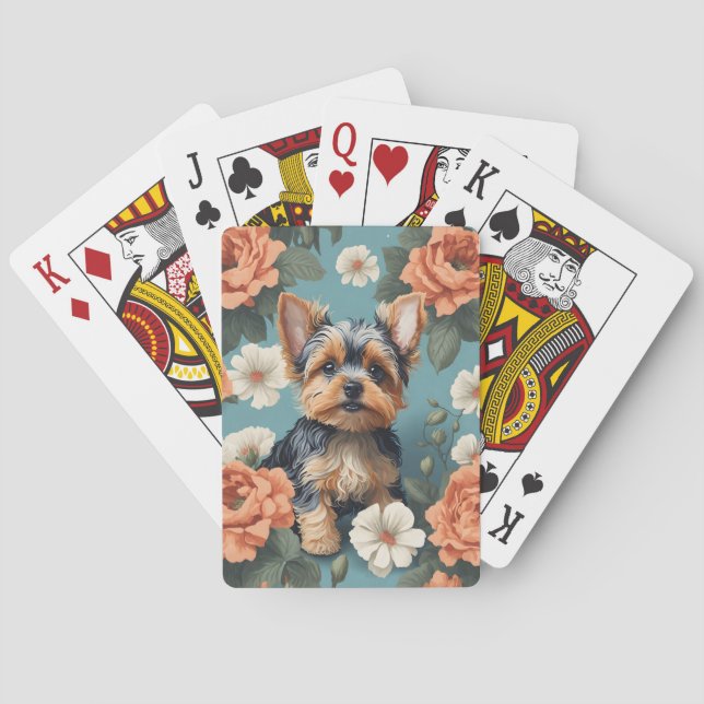 Jeu De Cartes Cute Yorkshire Terrier Puppy Floral (dos)