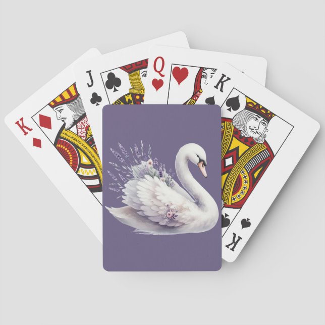 Jeu De Cartes Cygne aquarelle avec fleurs de lavande (dos)