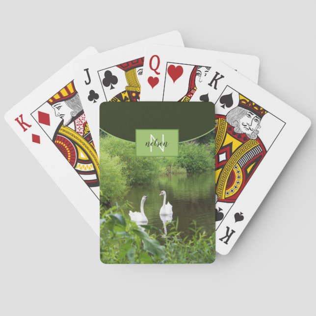 Jeu De Cartes Cygnes sur le lac Vert Monogramme Classic Cartes d (dos)
