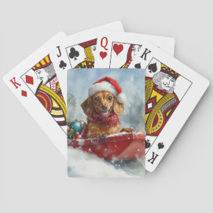 Jeu De Cartes Dachshund Dog in Sledge Let it neige Noël