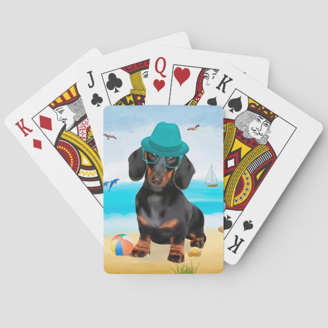 Jeu De Cartes Dachshund Dog sur la plage (dos)