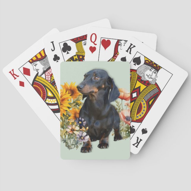 Jeu De Cartes Dachshund noir dans les fleurs sauvages (dos)