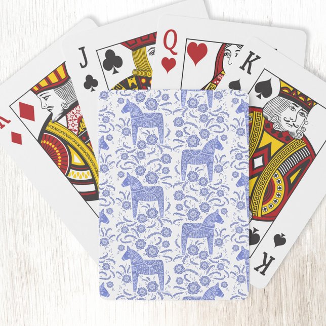 Jeu De Cartes Dala suédois Horse Indigo Blue Folk Art (Swedish Dala Horse blue and white patterned playing cards)