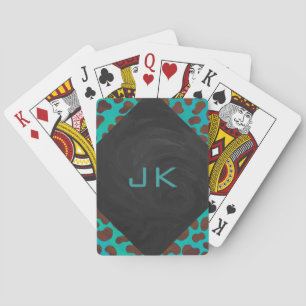 Jeu De Cartes Dalmatie Brown et Turquoise avec Monogramme