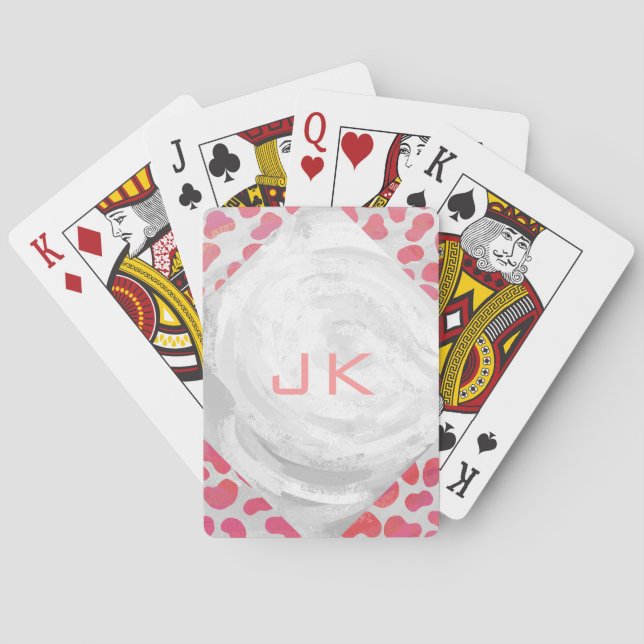 Jeu De Cartes Dalmatie rose et blanc avec monogramme (dos)