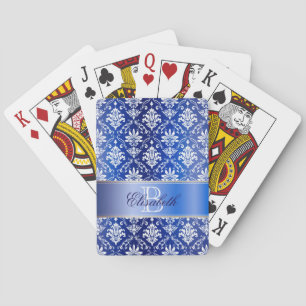 Jeu De Cartes Damassé bleue et blanche de monogramme