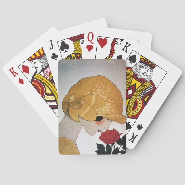 JEU DE CARTES DAME AVEC ROSE ROUGE (dos)