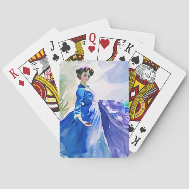 Jeu De Cartes Dame en Robe Bleue - Peinture aquarelle (dos)