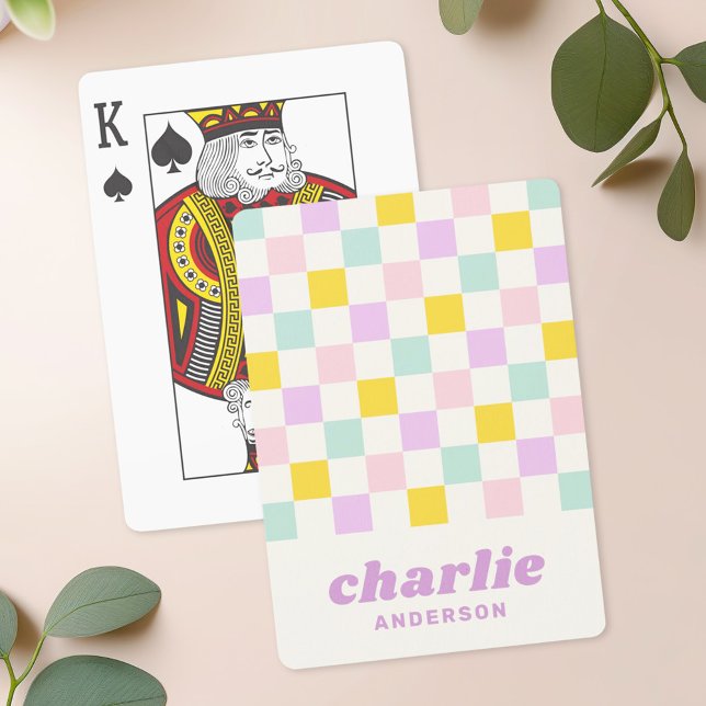 Jeu De Cartes damier rose jaune violet bleu (Pink yellow purple blue checkerboard playing cards)