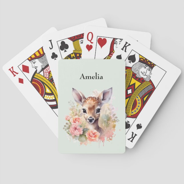 Jeu De Cartes De Beaux Cerfs Entourés De Roses (dos)