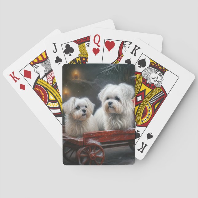 Jeu De Cartes Décor de Noël de traîneau enneigé maltais (dos)