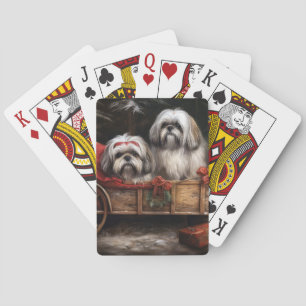 Jeu De Cartes Décor de Noël Lhasa Apso Snowy Sleigh