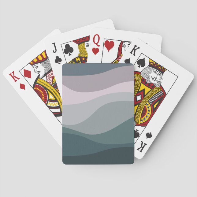 Jeu De Cartes Décor de vagues de style rétro violet et turquoise (dos)