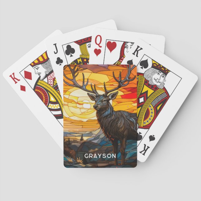 Jeu De Cartes Deer Sunset Woodland Mountains Nom personnalisé (dos)