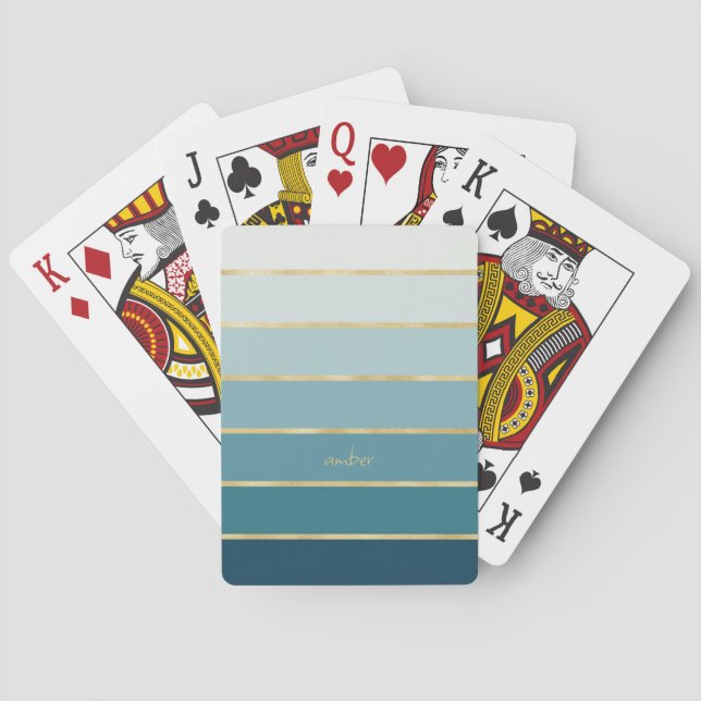 Jeu De Cartes Dégradé monochromatique Chic Turquoise Gold Stripe (dos)