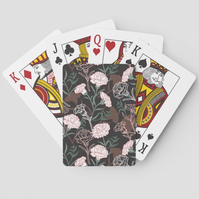 Jeu De Cartes Délicates oeillets roses avec fleurs Feuilles vert (dos)