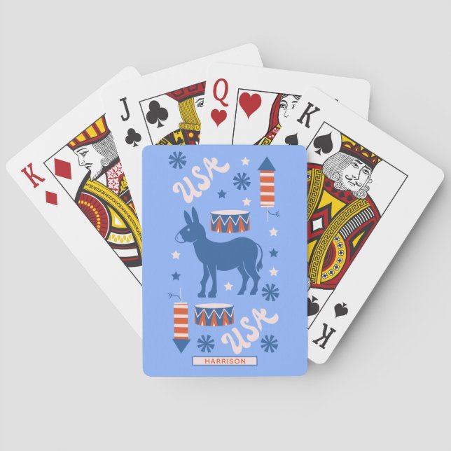 Jeu De Cartes Démocrate Donkey Monogramme Nom Rouge Blanc Bleu (dos)