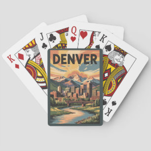 Jeu De Cartes Denver Colorado Illustration Sunset Travel Art