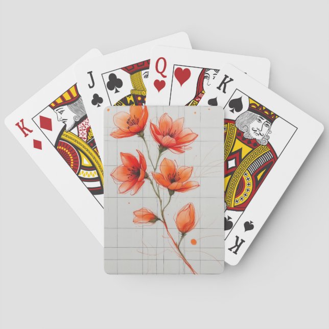 Jeu De Cartes Design Fleur Elégant Orange Blossom Art (dos)