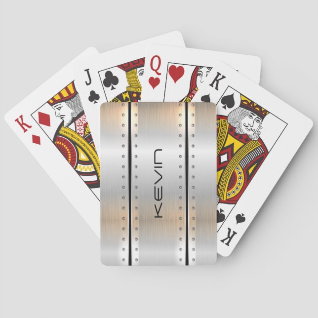 Jeu De Cartes Design géométrique en aluminium brossé gris argent (dos)