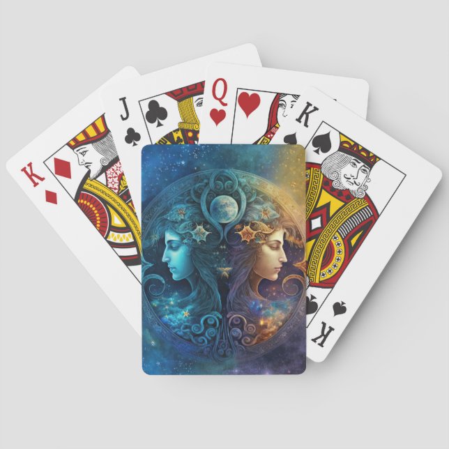 Jeu De Cartes Dessin aquarelle Signe du zodiaque Gémeaux (dos)
