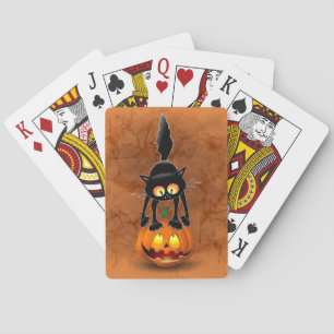 Jeu De Cartes Dessin d'Halloween au chat effrayé sur Citrouille