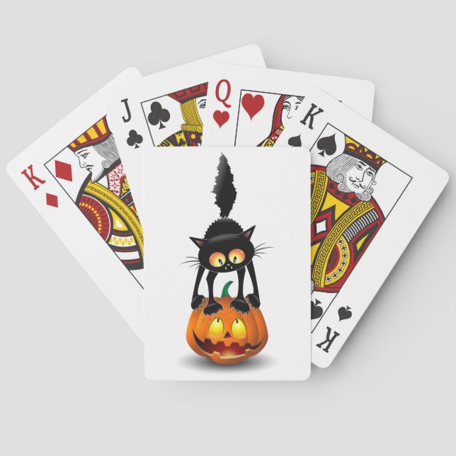 Jeu De Cartes Dessin d'Halloween au chat effrayé sur Citrouille (dos)