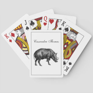 Jeu De Cartes Dessin vintage de sanglier en noir et blanc