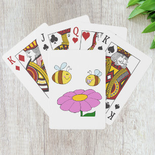 Jeu De Cartes Deux Abeilles Et Une Fleur Jouant Des Cartes