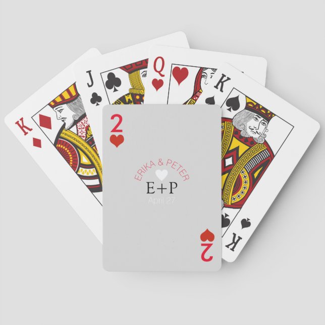 Jeu De Cartes deux coeurs amour mariage monogramme (dos)