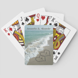 Jeu De Cartes Deux Coeurs de sable sur la plage Mariage