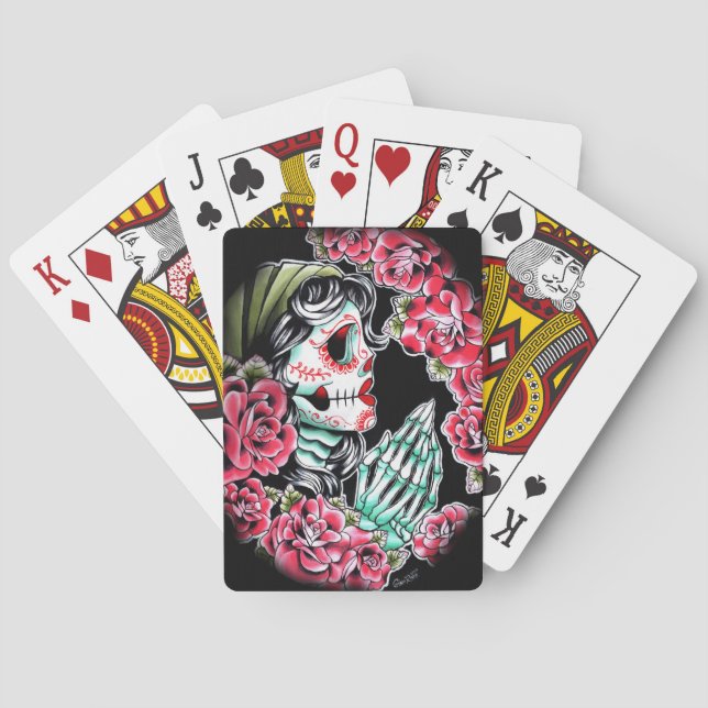 Jeu De Cartes Dia De Los Muertos Crâne sucre Tattoo Flash (dos)