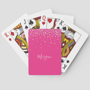 Jeu De Cartes Diamants blancs sur Fuchsia, Nom de script blanc