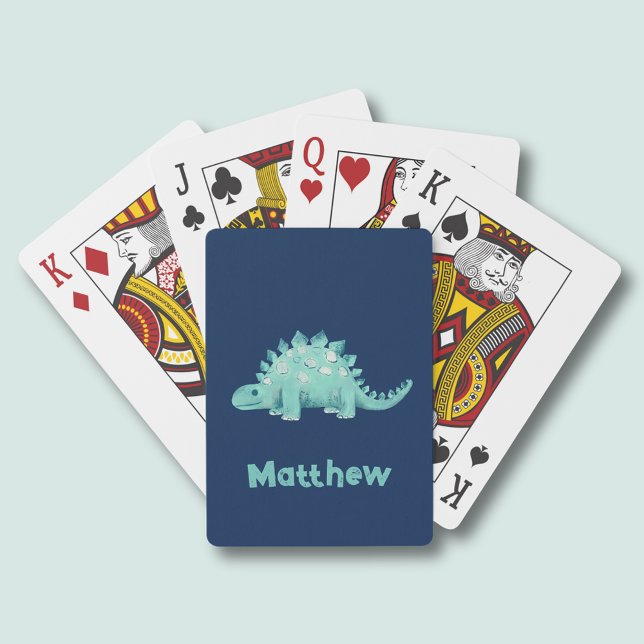 Jeu De Cartes Dinosaur Stegosaurus Motif (Dinosaur playing cards with cute kids green stegosaurus.  Personalize with your own name/text.)