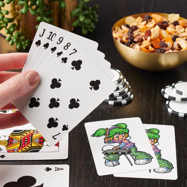 Jeu De Cartes DJ Girl avec cheveux verts et casques (Créateur téléchargé)