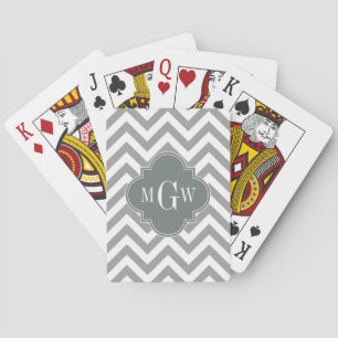 Jeu De Cartes Dk Grey Lg Chevron Charcoal Quatrefoil 3 Monogramm