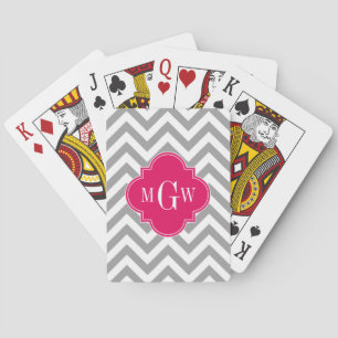 Jeu De Cartes Dk Grey Lg Chevron Raspberry Quatrefoil 3 Monogram