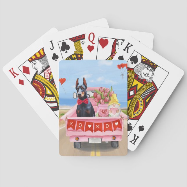 Jeu De Cartes Doberman Chien Saint-Valentin Coeurs de camion (dos)