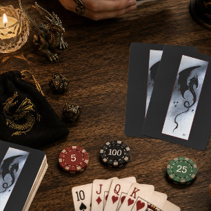 Jeu De Cartes Dragon tribal noir gras rouge et bleu fleurs