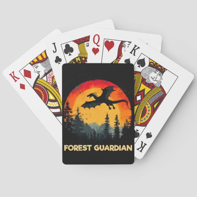 Jeu De Cartes Dragon vintage de forêt de coucher de soleil (dos)