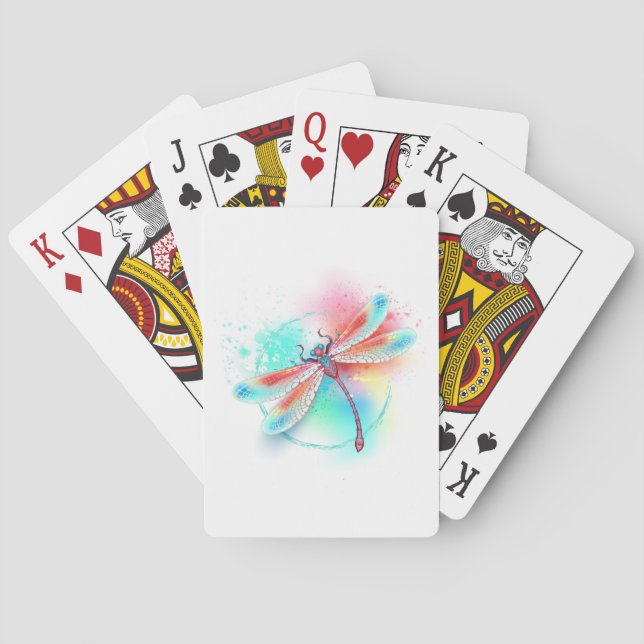 Jeu De Cartes Dragonfly rouge sur l'arrière - plan aquarelle (dos)