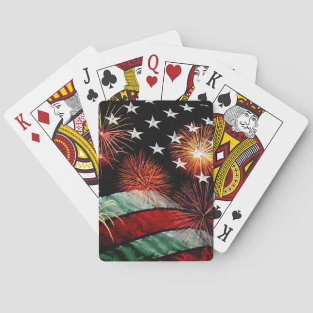 Jeu De Cartes Drapeau américain avec des feux d'artifice (dos)