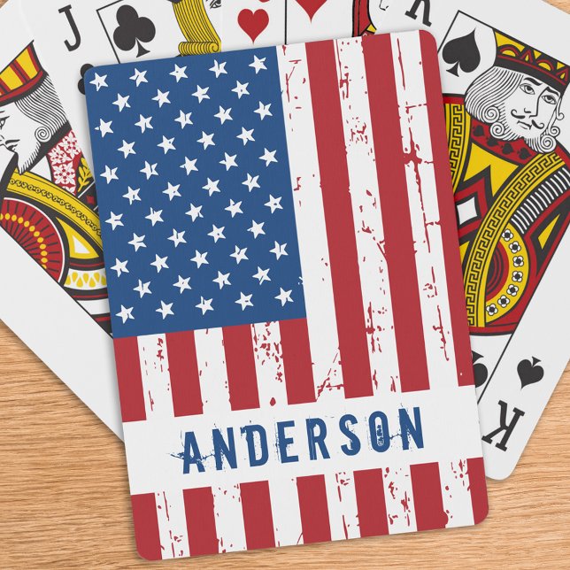Jeu De Cartes Drapeau américain Nom personnalisé Patriotique (Créateur téléchargé)